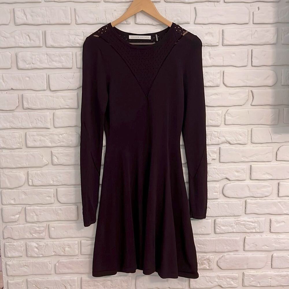 Susana Monaco dark purple long sleeve skater dress size XS